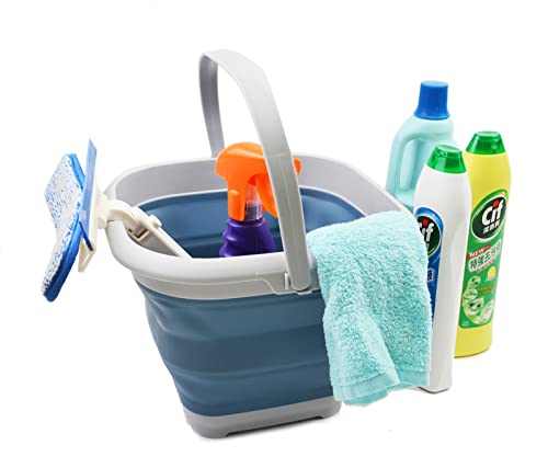 SAMMART 8.5L (2.2 Gallon) Collapsible Square Handy Bucket/Foldable SquareWater Pail/Portable Tub with Handle. Size 31x31cm (Grey/Steel Blue, 1) - color: Grey/Steel Blue