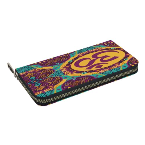 Indian-Inspired Om Symbol Mandala PU Leather Long Wallet for Women Men, Zipper Clutch Wallet RFID Card Holder Organizer - color: Indian-Inspired Om Symbol Mandala