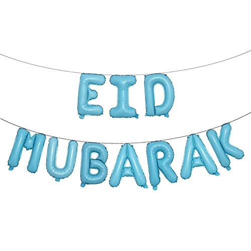 16inch Rose Gold Eid MUBARAK Foil Balloons Party Decoration Supplies Ramadan Decoration Gold EID Balloons For Muslim EID Ballon (EID Light Blue) - color: Eid Light Blue