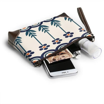 Leather Clutch Purse for Women, Large Capacity Wristlet Wallet with Removable Strap, Zip Handbag - color: Polish Blue
