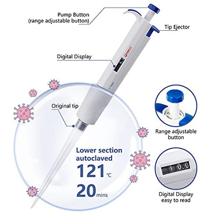 FOUR E'S SCIENTIFIC 1-10mL Pipette, Adjustable Volume Micropipette | Single-Channel Pipettor, Ergonomic Design, Precise Volume Dial - size: 09 (1-10mL)
