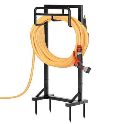Garden Hose Holder with Stable Base and Tool Hooks, GAVISCITY Heavy-Duty Metal Hose Hanger Garden Hose Storage Holds 151Ft Hose, Rustproof Freestanding Water Hose Holder for Outside, Yard, Lawn, Black - color: Black