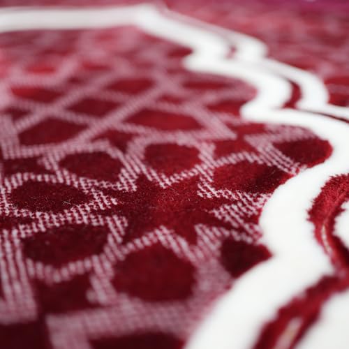 Modefa Muslim Prayer Rug - Large Plush Velvet - Andalus (Red) | For Islamic prayers, salah. For men or women; thick plush soft praying mat - color: Red