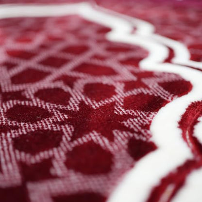 Modefa Muslim Prayer Rug - Large Plush Velvet - Andalus (Red) | For Islamic prayers, salah. For men or women; thick plush soft praying mat - color: Red