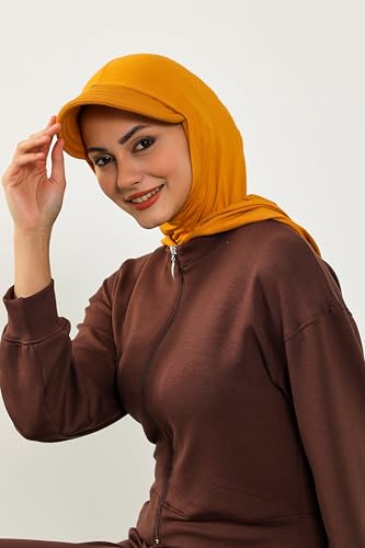 Aisha's Design Full Coverage Cotton Bonnet Hijab with Visor Modest Underscarf Bonnet - color: Mustard Yellow
