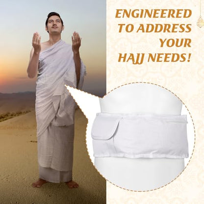 Dansydaisy Ihram Belt for Hajj and Umrah White Adjustable Ihram Waist Belt with Zippered Pockets Fits 32" up to 52" - style: 1 Pocket