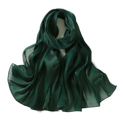Premium Hijab Head Scarf for Women Lightweight Shimmer Hijab Head Wrap Scarves Crepe Satin Scarf Shawl Wrap - color: Dark Green