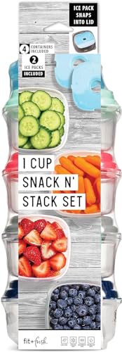 Fit & Fresh Small Plastic Containers With Lids 8 oz, Small Snack Containers With Lids For Adults and Kids, Reusable Leakproof Dressing and Condiment Containers With Two Attachable Ice Packs - size: 1 Cup