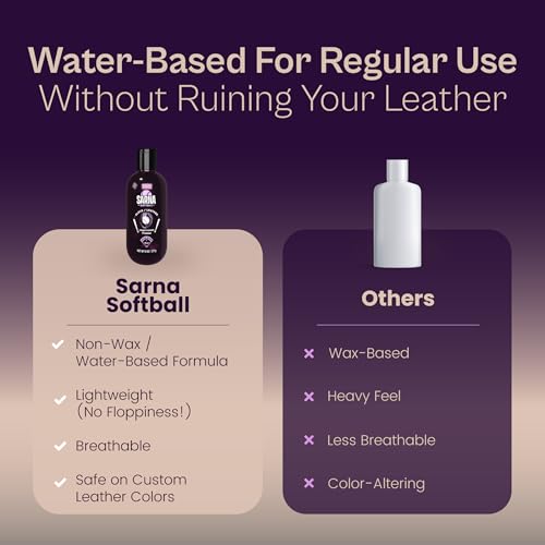 SARNA BASEBALL Glove Conditioner, Liquid, 8 Oz – Water-Based, Non-Darkening, No Sticky Residue – Glove Conditioner for Mitts, Baseball & Softball Gear Made in USA - size: 8oz Softball