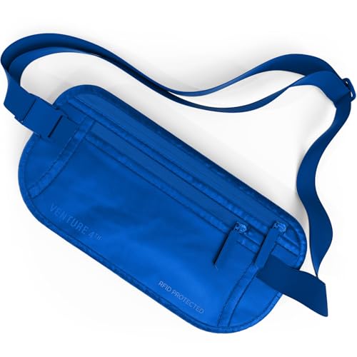 VENTURE 4TH Money Belt for Travel – Slim Hidden Under-Clothes RFID Blocking Anti-Theft Passport Holder & Travel Wallet Pouch for Men & Women to Protect Cash, Cards & Documents (Sleek Blue) - color: Sleek Blue