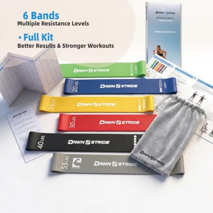 6-Level Resistance Loop Bands Up to 55LBS for PT & Strength | Color-coded, tear-resistant, quick rebound. Tracker card, bag & guide. Yoga, Pilates, home, travel & gym.