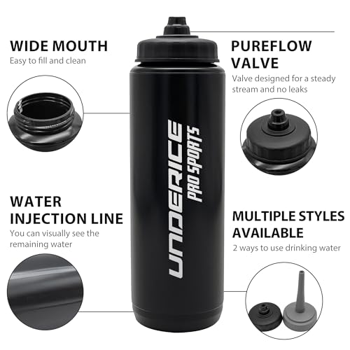 UICE Water Bottle with Straw,1 Liter Easy Squeeze Bottles for Hockey Straight Long Straw Built In Finger Grip,Sports Water Bottle for Football, Lacrosse, Boxing,Fitness-Black - color: black