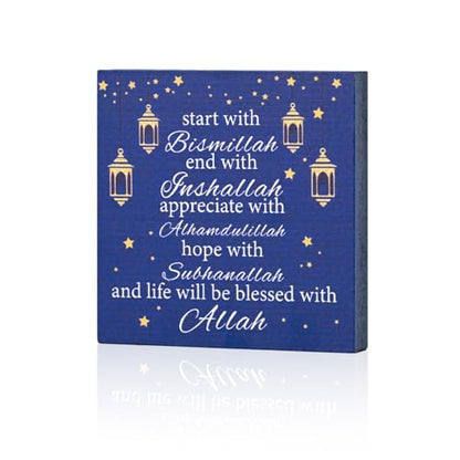 Smile Inspirational Wooden Decor, Eid al‑Adha Appreciate and Hope Sign for Islamic Tiered Tray Muslim Party Tabletop Home Decor - style: Retro