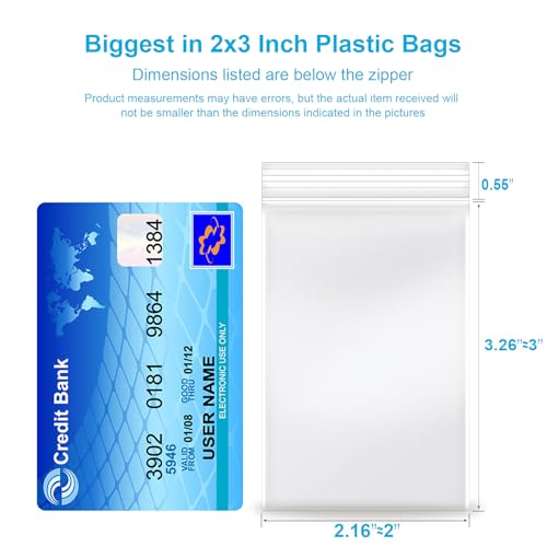 2''x 3'', (Pack of 100) Thick Clear Plastic Reclosable Zip Poly Bags with Resealable Lock Seal Zipper for Photo, Jewelry, Bakery, Treats, Travel, Storage, Packaging & Shipping - size: 2" x 3"