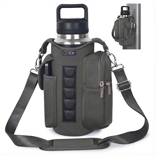 icolor Magnetic Gym Bag Water Bottle Carrier Holder with Phone Pockets & Shoulder Strap,Gym Magnetic Bag 5 Built-in Magnets Gym Accessories Organizer Sling Bottle Bag Pouch Sleeve - color: Gray