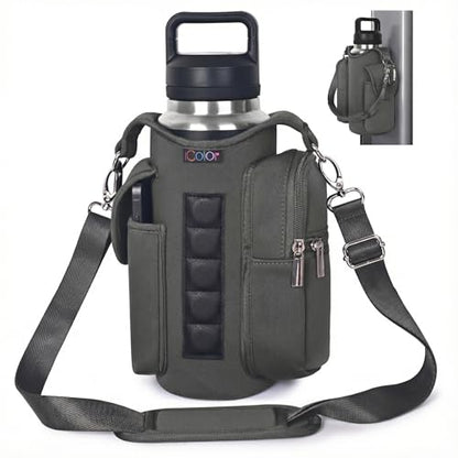 icolor Magnetic Gym Bag Water Bottle Carrier Holder with Phone Pockets & Shoulder Strap,Gym Magnetic Bag 5 Built-in Magnets Gym Accessories Organizer Sling Bottle Bag Pouch Sleeve - color: Gray