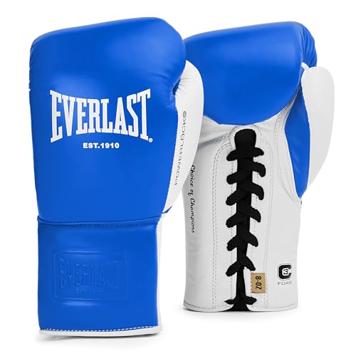 Everlast Powerlock OG Pro Boxing Gloves | Lace Up Fight Gloves - color: Blue/White, size: 10oz X-Large