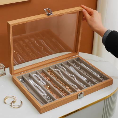 Glass Lid Necklace Organizer Box Transparent Necklace Holder Organizer Velvet Necklace Display Box Clear Lid Jewelry Storage Stackable Necklace Display Case for Women Girls (Style A) - color: Style A