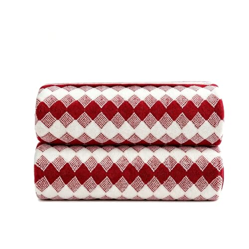 2 Pack Microfiber Bath Towels, 27×55 Inches Large Soft Quick Dry Shower Towels, Lightweight Absorbent Plaid Checkered Bath Towel Set for Bathroom, Travel, Pool, Gym, Home Use - color: Red and White, size: 27*54 inches