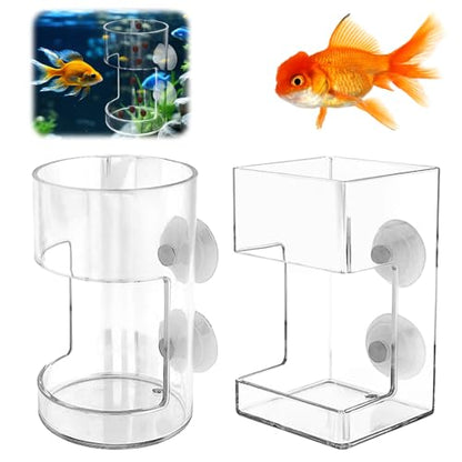No Mess Aquarium Feeder, 2026 New Acrylic Clear Fish Tank Feeder with Suction Cup, Preventing Food Scattering (Round+Square) - color: Round+Square