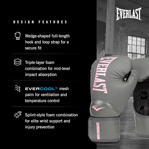 Everlast Elite 2 Boxing Gloves - color: Grey/Pink, size: 8 oz
