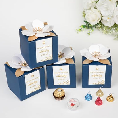 FEIYI 20 PCS 3.55“ Navy Blue Gift Boxes，Party Favor box with flowers - color: Navy Blue, size: Large-(3.55")