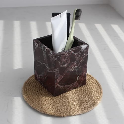 Natural Rosso Levanto Marble Square Storage Container for Toothbrush/Makeup Brush/Pens, Countertop Organizer Bathroom - color: Rosso Levanto