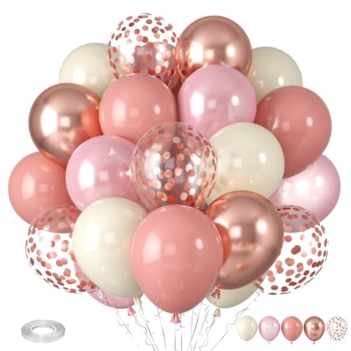 Dusty Pink Balloons, Blush Pink Balloons Cream White Balloon, Pearl Light Rose and Metallic Rose Gold Confetti Balloon for Girls Baby Shower Woman Boho Birthday Wedding Party Decorations - color: Dusty Pink Rose Gold