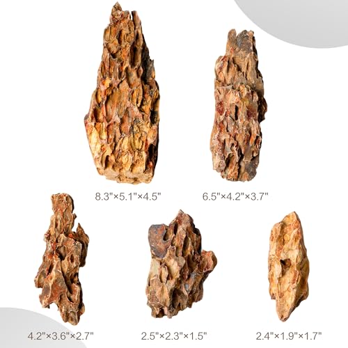 2.2-8.1 Inches Natural Dragon Stone, 5 PCS Mixed Sizes Aquarium Rocks for Aquascaping, Terrariums, Reptile Tanks & Aquarium Décor - size: 2.2-8.1 in