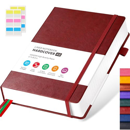 FOCUS DAY Lined Thick Journal Notebook for Writing Women Men, 320 Pages, Medium 5.7 inches x 8.4 inches, Hardcover Leather Notebook with 100 gsm Thick Paper, Burgundy - color: 4.Burgundy, size: A5
