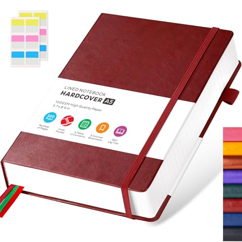 FOCUS DAY Lined Thick Journal Notebook for Writing Women Men, 320 Pages, Medium 5.7 inches x 8.4 inches, Hardcover Leather Notebook with 100 gsm Thick Paper, Burgundy - color: 4.Burgundy, size: A5