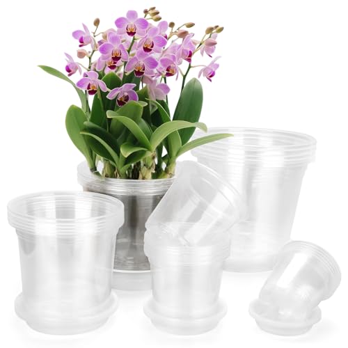 7/6/5/4/3 Inch Clear Nursery Pots with Drainage Trays, 25 Pack Plastic Pots for Plants, Clear Pot for Seed Starting, Transplanting, Succulents, and Indoor Gardening (3+4+5+6+7 inch) - size: 3+4+5+6+7 inch