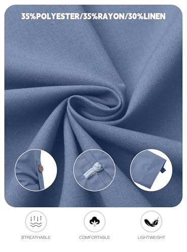 Zaitun Mens Cotton Linen Shirts Casual Buttons Down Roll-Up Sleeve Shirt Summer Chinese Style T-Shirts - color: Blue, size: Medium