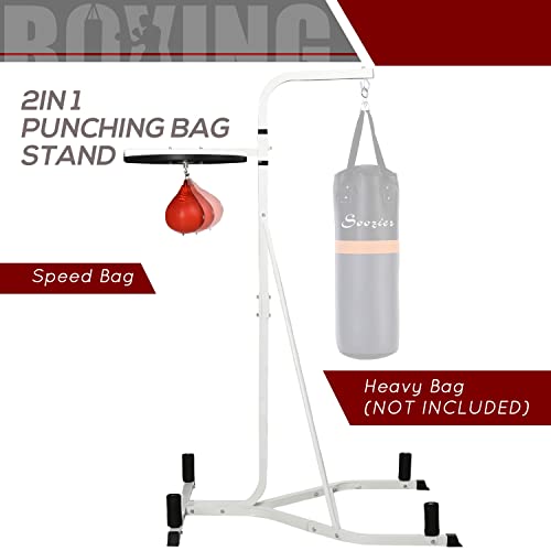 GOWE 2 in 1 Punching Bag Stand, Adjustable Height Heavy Bag Stand with Weighted Base and Speed Bag, Freestanding for Home Gym
