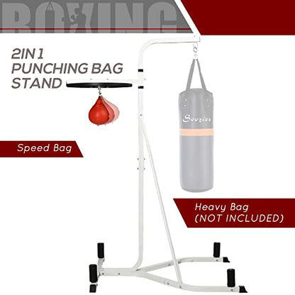 GOWE 2 in 1 Punching Bag Stand, Adjustable Height Heavy Bag Stand with Weighted Base and Speed Bag, Freestanding for Home Gym