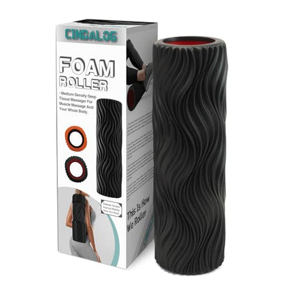 Foam Roller, 15" High Density Foam Back Roller, Wave Textured Massage Roller for Deep Muscle Massage Pilates Yoga,Fitness Exercise Roller for Whole Body Release(Black)