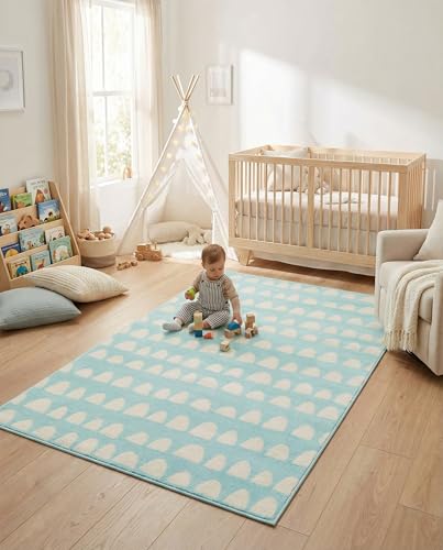 Rugs.com Whimsy Kids Collection Rug – 5x8 Clear Blue Medium-Pile Rug Perfect for Bedrooms, Dining Rooms, Living Rooms - color: Clear Blue, size: 5 x 8 Feet