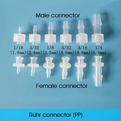 MEETOOT 10pcs Male Luer Lock 3/32" Polycarbonate Hose Barb Adapter for Laboratory Biochemical/Analytical Instruments, Food Machinery and Aquarium Equipment - size: 3/32Inch