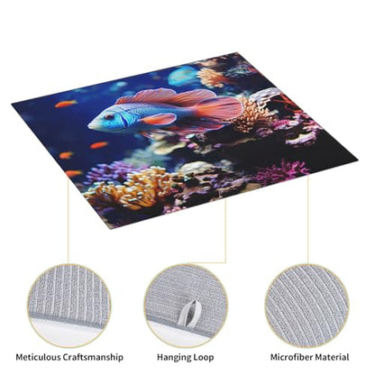 Coral Reef Fish Aquarium Dish Drying Mat for Kitchen Counter 18"x16" Super Absorbent Microfiber Dish Drying Pad Non-slip Drainer Mats Extra Large Dish Rack Pad Kitchen Drying Mat