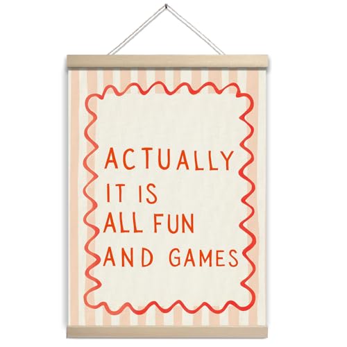 UTELKA It is All fun and Games Inspirational Wall Decor, Retro Pink Orange Wall Art, Trendy Retro Poster Red Positive Poster for Girls Dorm Bedroom Decor 12x16 - color: It is All fun and Games