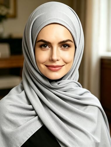 Lina & Lily Non-see-through Premium Jersey Maxi Hijab Head Scarf Wrap for Muslim Women - color: Light Gray