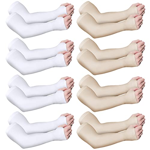 Eurzom 8 Pairs Elderly Arm Sleeves Thin Skin Protector - color: Nude Color, White