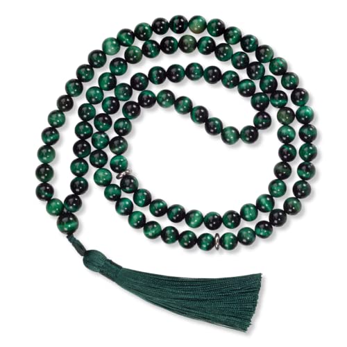 Premium Muslim Prayer Beads, 8mm Green Tiger Eye Stone, 99 Beads, Dark Green Tassel, Unisex Adult - color: Green Tiger Eye, Dark Green, size: 8mm (99 Beads)