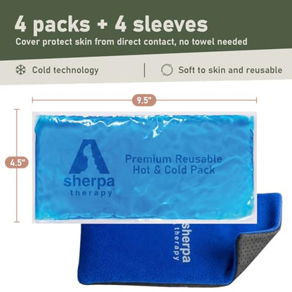 4PK Flexible Hot and Cold Gel Packs for Injuries Reusable - Gel Ice Pack Cold Compress for Knee, Back, Neck, Wrist, Hand, Elbow, Ankle Pain Relief - 9.5" x 4.5" - style: HotandCold