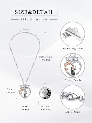 Graduation Gifts for Women 925 Sterling Silver Compass/Graduation/Vet/Cross/Stethoscope Necklace for Women - color: Graduation-Female