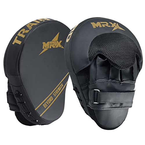 MRX Gel Tech Boxing Hook & Jab Pads MMA Focus Punching Mitts Training Thai Kick Strike Shield Curved Black/White - color: Black/Golden
