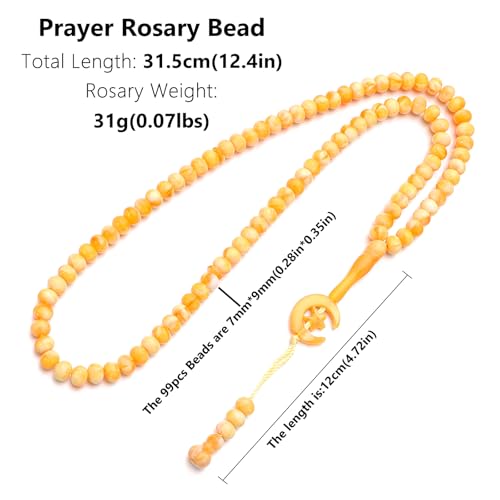 2 Pack Prayer Beads, Muslim Tasbih 99 Beads Allah & Muhammad Islamic Prayer Rosary Muslim Islam Misbaha Tasbeeh 99 Necklace for Men and Women(Light Yellow) - color: Light Yellow