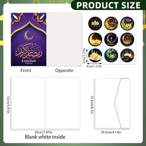 Qpout 12 Pack Eid Mubarak Greeting Cards with Envelopes & Stickers Perfect for Ramadan Decorations and Muslim Celebrations