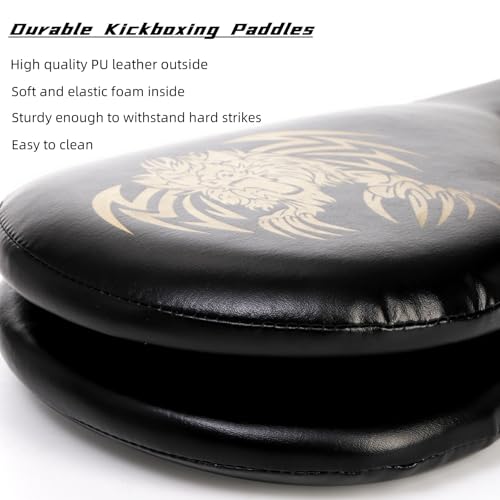 Tlence 2 Pack Taekwondo Kick Pads, 15 x 7.5 x 2 inch Double Kicking Target Paddles, PU Leather Martial Arts Training Pad, TKD Strike Kickboxing Punching Sparring Equipment for Youth Adult - color: Black