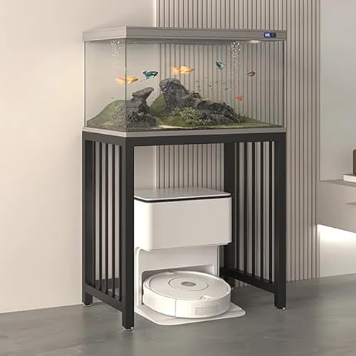 Storage Rack Above The Sweeping Robot, Multi-Functional Fish Tank Stand with Non-Slip Foot Pads, End Table for Robot Vacuum's Nest House for Living Room, Bedroom(Black,60cm) - color: Black, size: 60cm